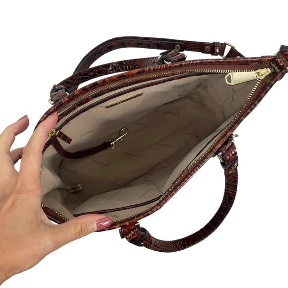 Brahmin Mini Asher Tote Satchel Bag Pecan Melbourne Brown Croc Embossed - Picture 8 of 11
